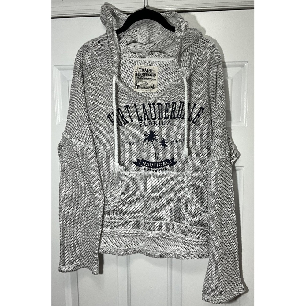 Fort Lauderdale Florida Nautical Gray Knit Hooded Beach Pullover Women's Large
